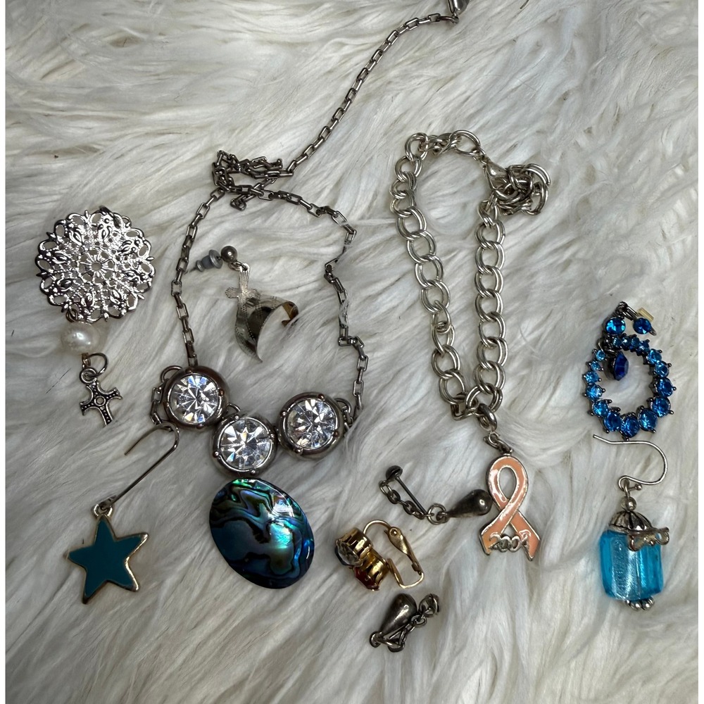 Mixed Fashion Jewelry Lot Silver Tone Abalone Rhinestone Bracelet Charms 10pc